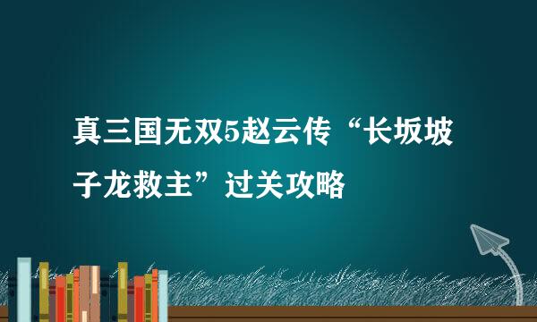 真三国无双5赵云传“长坂坡子龙救主”过关攻略