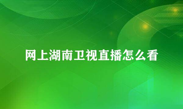 网上湖南卫视直播怎么看