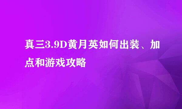 真三3.9D黄月英如何出装、加点和游戏攻略