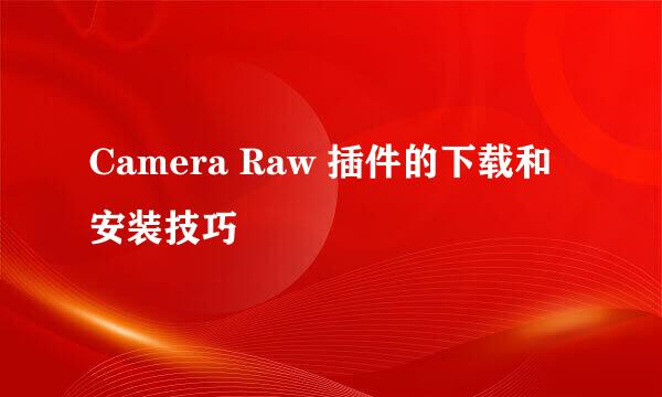 Camera Raw 插件的下载和安装技巧