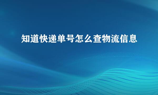 知道快递单号怎么查物流信息