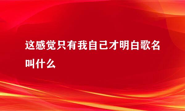 这感觉只有我自己才明白歌名叫什么