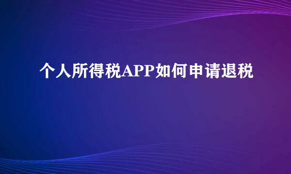 个人所得税APP如何申请退税