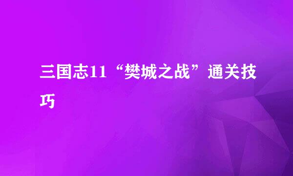 三国志11“樊城之战”通关技巧