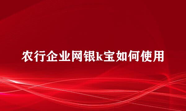 农行企业网银k宝如何使用