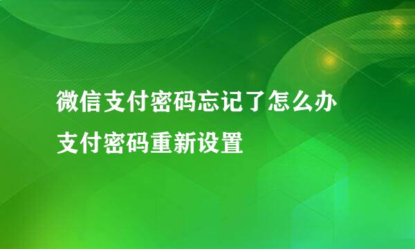 微信支付密码忘记了怎么办 支付密码重新设置