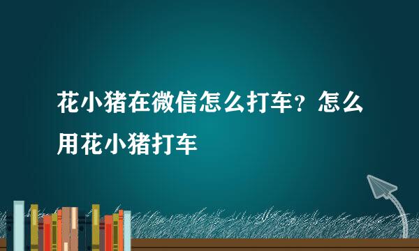 花小猪在微信怎么打车？怎么用花小猪打车