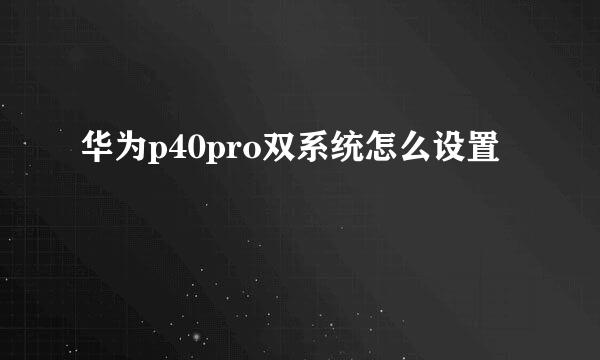 华为p40pro双系统怎么设置