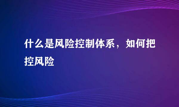 什么是风险控制体系，如何把控风险