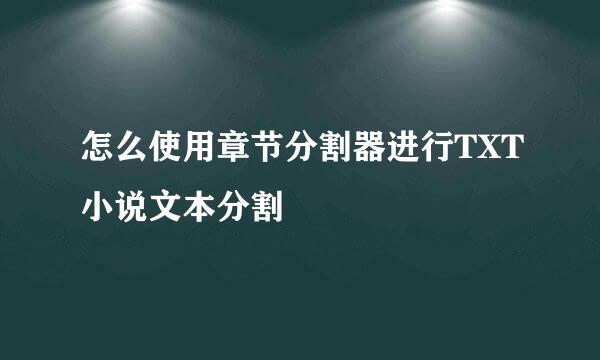 怎么使用章节分割器进行TXT小说文本分割