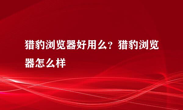 猎豹浏览器好用么？猎豹浏览器怎么样