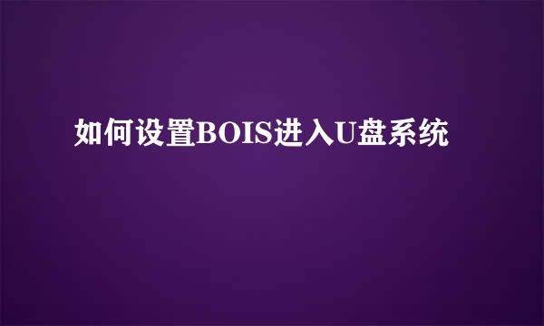 如何设置BOIS进入U盘系统