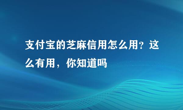 支付宝的芝麻信用怎么用？这么有用，你知道吗