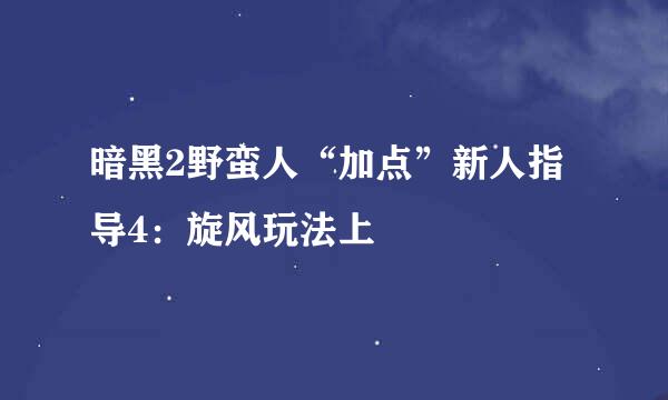 暗黑2野蛮人“加点”新人指导4：旋风玩法上