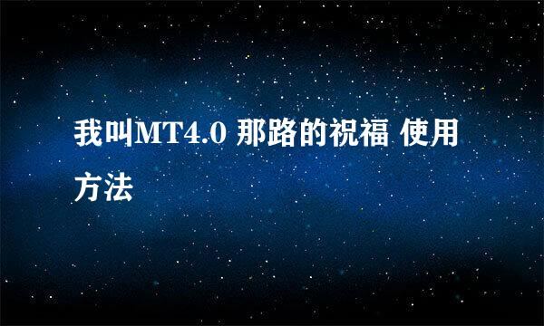 我叫MT4.0 那路的祝福 使用方法