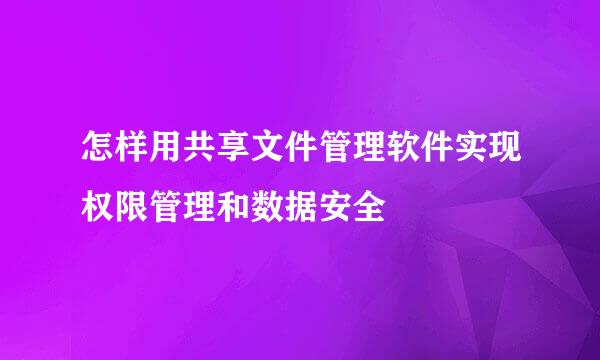 怎样用共享文件管理软件实现权限管理和数据安全