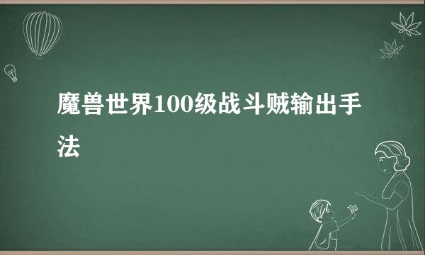 魔兽世界100级战斗贼输出手法