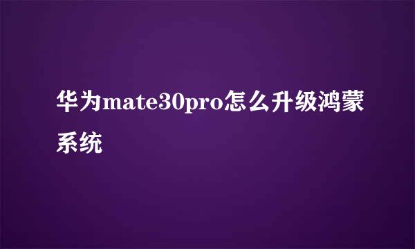 华为mate30pro怎么升级鸿蒙系统