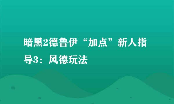 暗黑2德鲁伊“加点”新人指导3：风德玩法