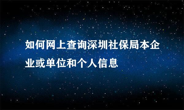 如何网上查询深圳社保局本企业或单位和个人信息