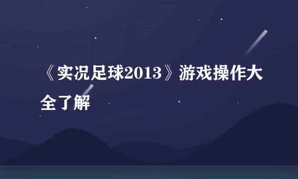 《实况足球2013》游戏操作大全了解