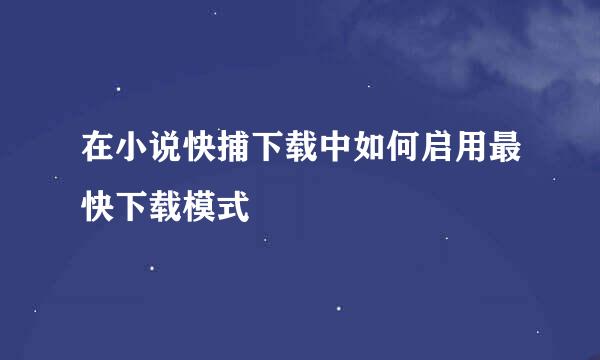 在小说快捕下载中如何启用最快下载模式