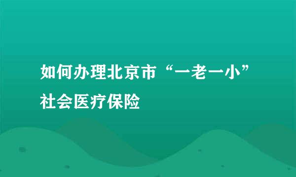 如何办理北京市“一老一小”社会医疗保险