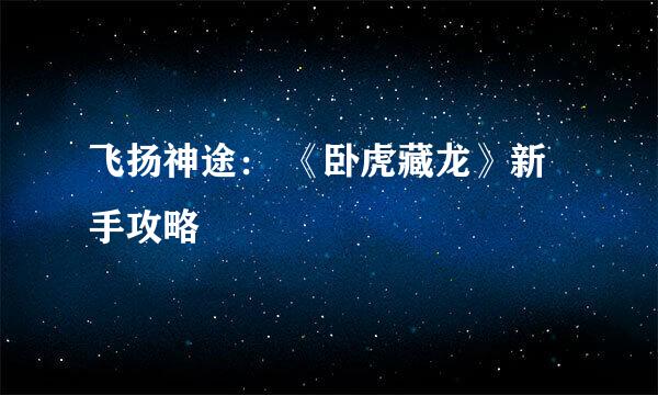 飞扬神途： 《卧虎藏龙》新手攻略