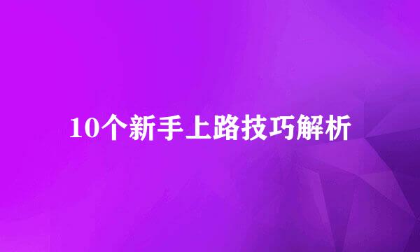 10个新手上路技巧解析