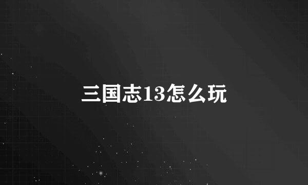 三国志13怎么玩