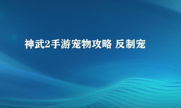 神武2手游宠物攻略 反制宠