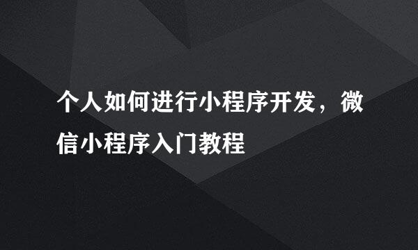 个人如何进行小程序开发，微信小程序入门教程