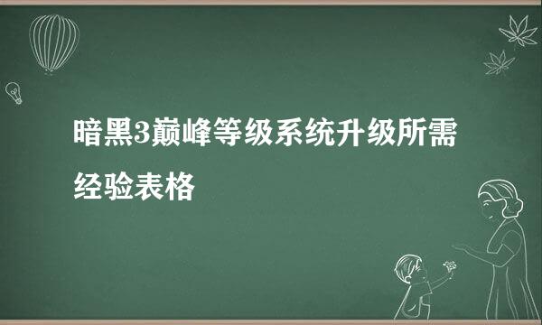 暗黑3巅峰等级系统升级所需经验表格