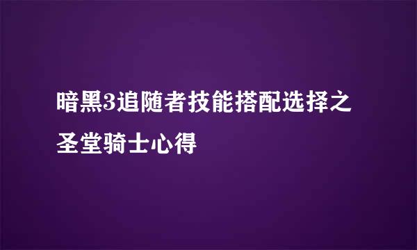 暗黑3追随者技能搭配选择之圣堂骑士心得