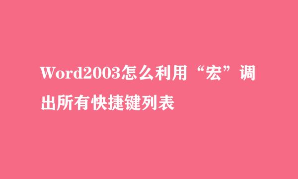 Word2003怎么利用“宏”调出所有快捷键列表