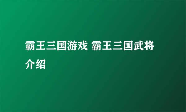 霸王三国游戏 霸王三国武将介绍