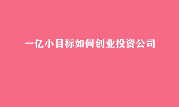 一亿小目标如何创业投资公司