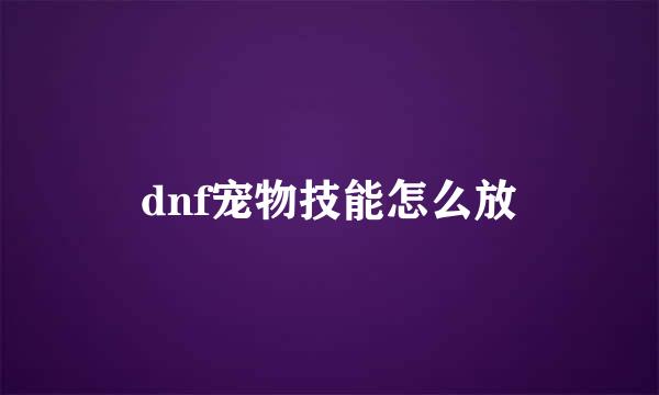 dnf宠物技能怎么放