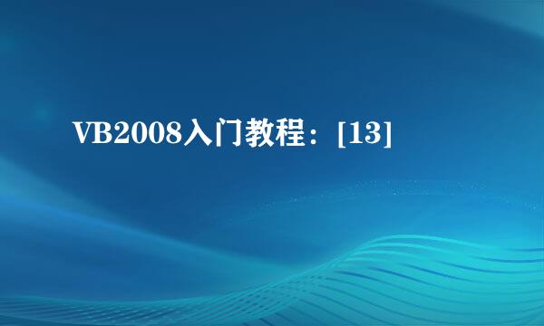 VB2008入门教程：[13]