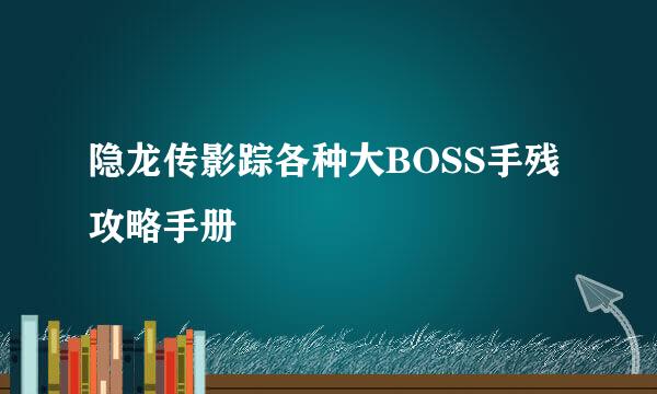 隐龙传影踪各种大BOSS手残攻略手册