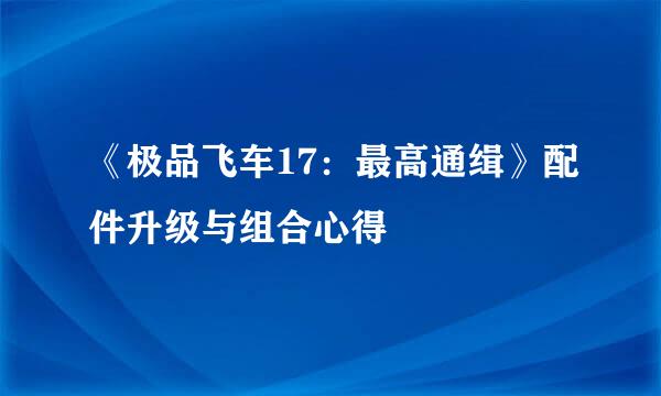 《极品飞车17：最高通缉》配件升级与组合心得