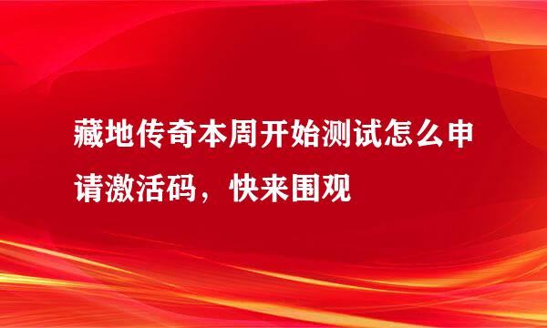 藏地传奇本周开始测试怎么申请激活码，快来围观