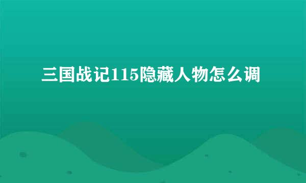 三国战记115隐藏人物怎么调