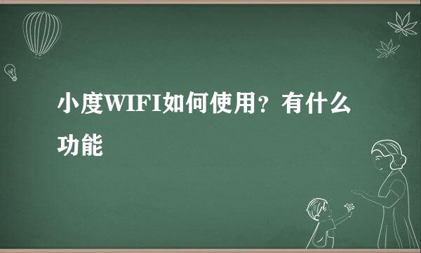 小度WIFI如何使用？有什么功能