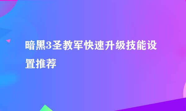 暗黑3圣教军快速升级技能设置推荐