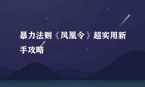 暴力法则《凤凰令》超实用新手攻略