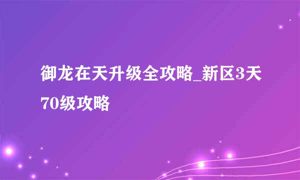 御龙在天升级全攻略_新区3天70级攻略