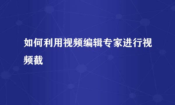 如何利用视频编辑专家进行视频截